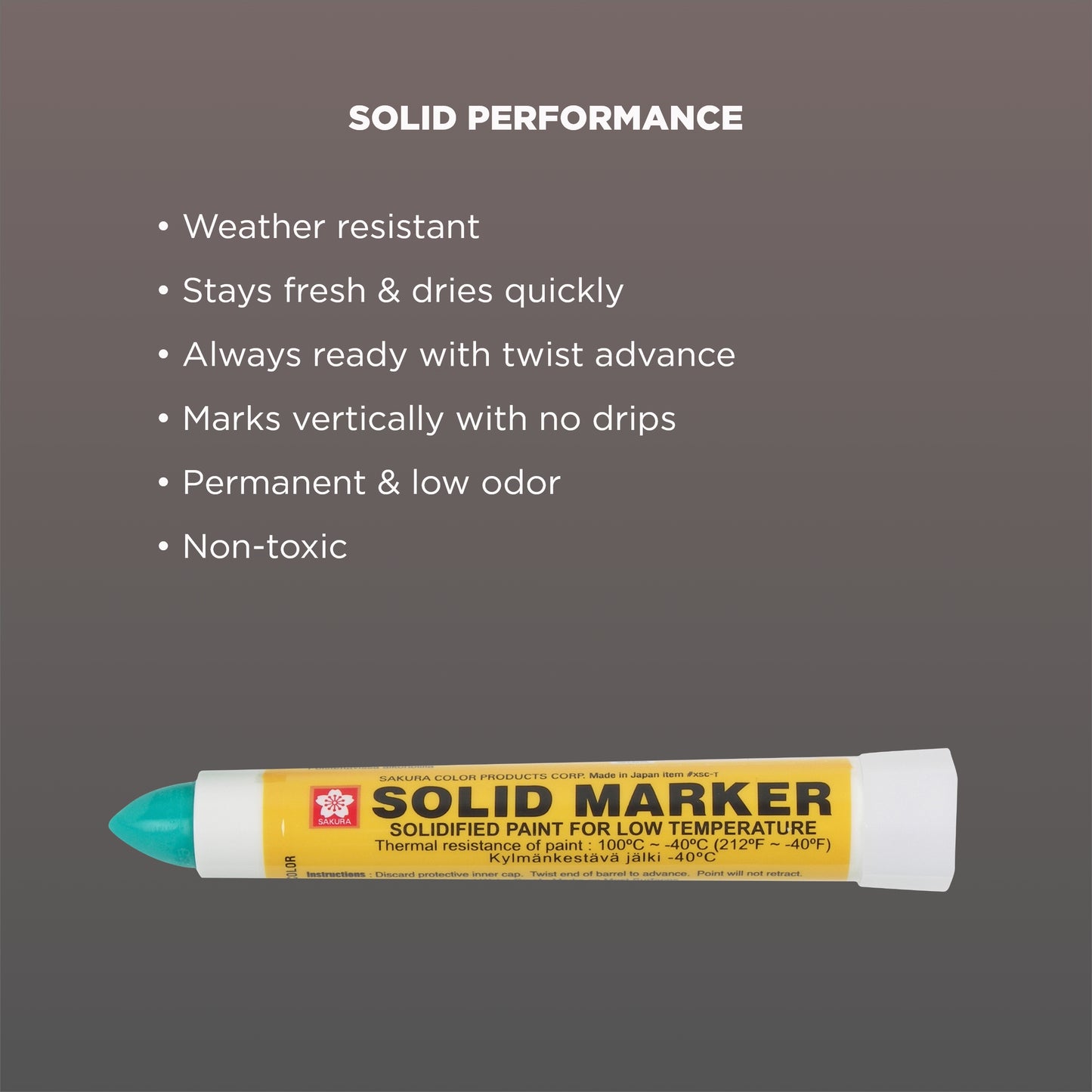Sakura XSC-T-29 Green Solidified Paint Low Temperature Solid Marker, -40 to 212 Degree F, 13 mm Twist-Up Tip (Pack of 12)