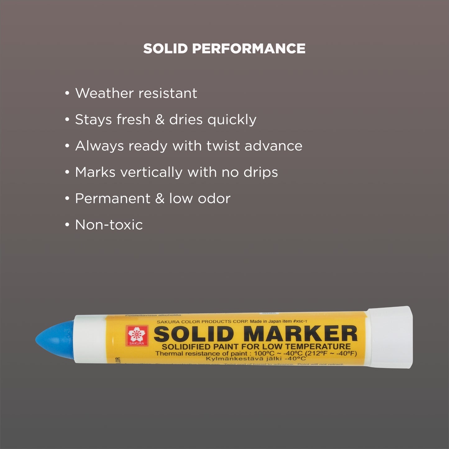 Sakura XSC-T-36 Blue Solidified Paint Low Temperature Solid Marker, -40 to 212 Degree F, 13 mm Twist-Up Tip (Pack of 12)