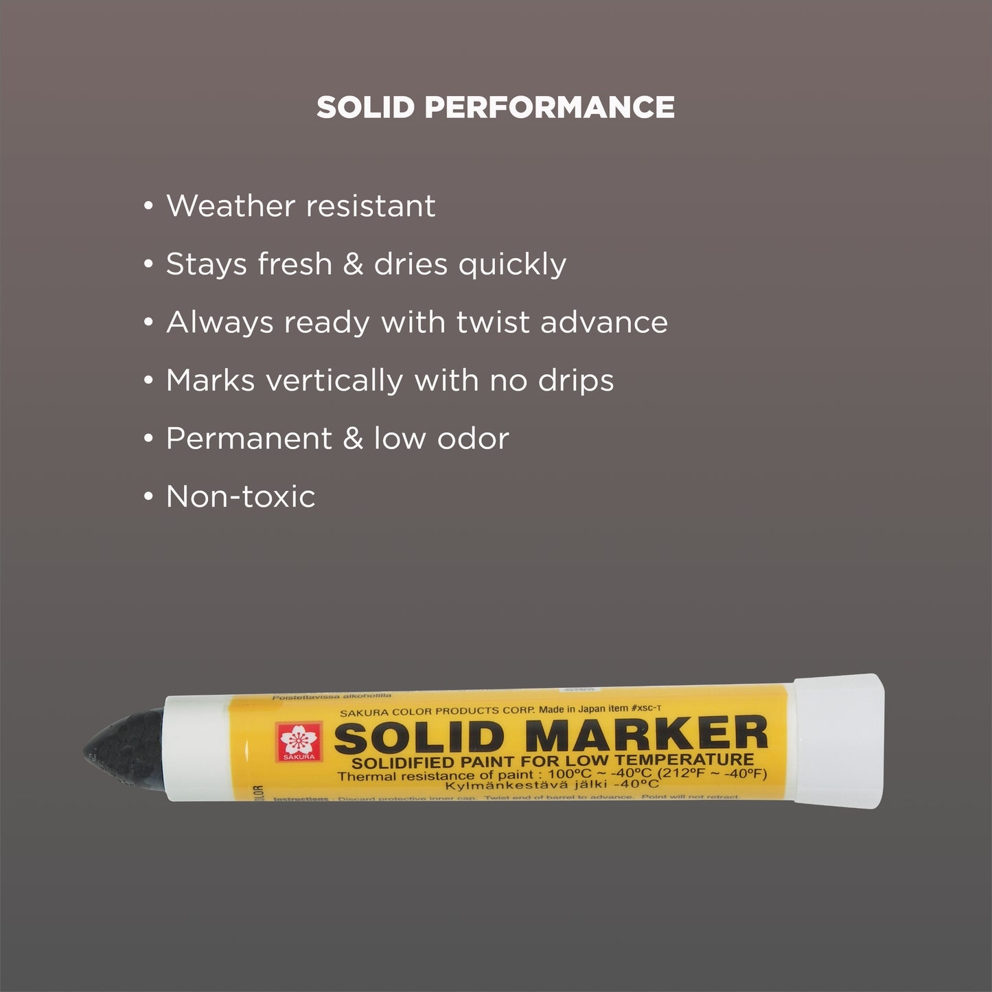 Sakura XSC-T-49 Black Solidified Paint Low Temperature Solid Marker, -40 to 212 Degree F, 13 mm Twist-Up Tip (Pack of 12)