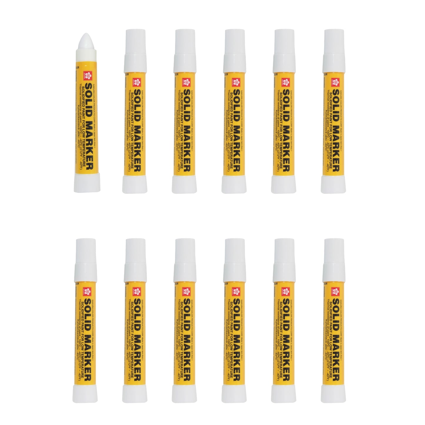 Sakura XSC-T-50 White Solidified Paint Low Temperature Solid Marker, -40 to 212 Degree F, 13 mm Twist-up Tip 12 pack