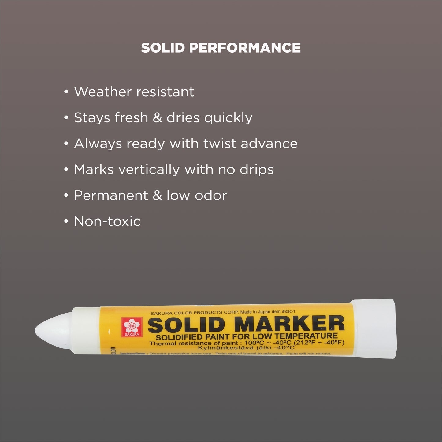 Sakura XSC-T-50 White Solidified Paint Low Temperature Solid Marker, -40 to 212 Degree F, 13 mm Twist-up Tip 12 pack