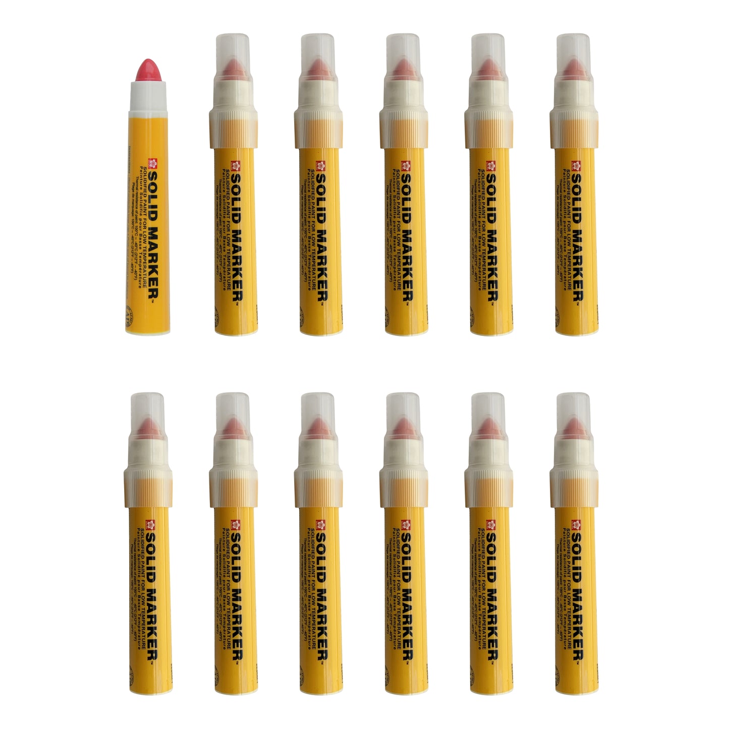 Sakura XSCM-T-19 Red Solidified Paint Low Temperature Slim Solid Marker, Mini-Barrel, -40 to 212 Degree F, 10 mm Push-Up Tip (Pack of 12)