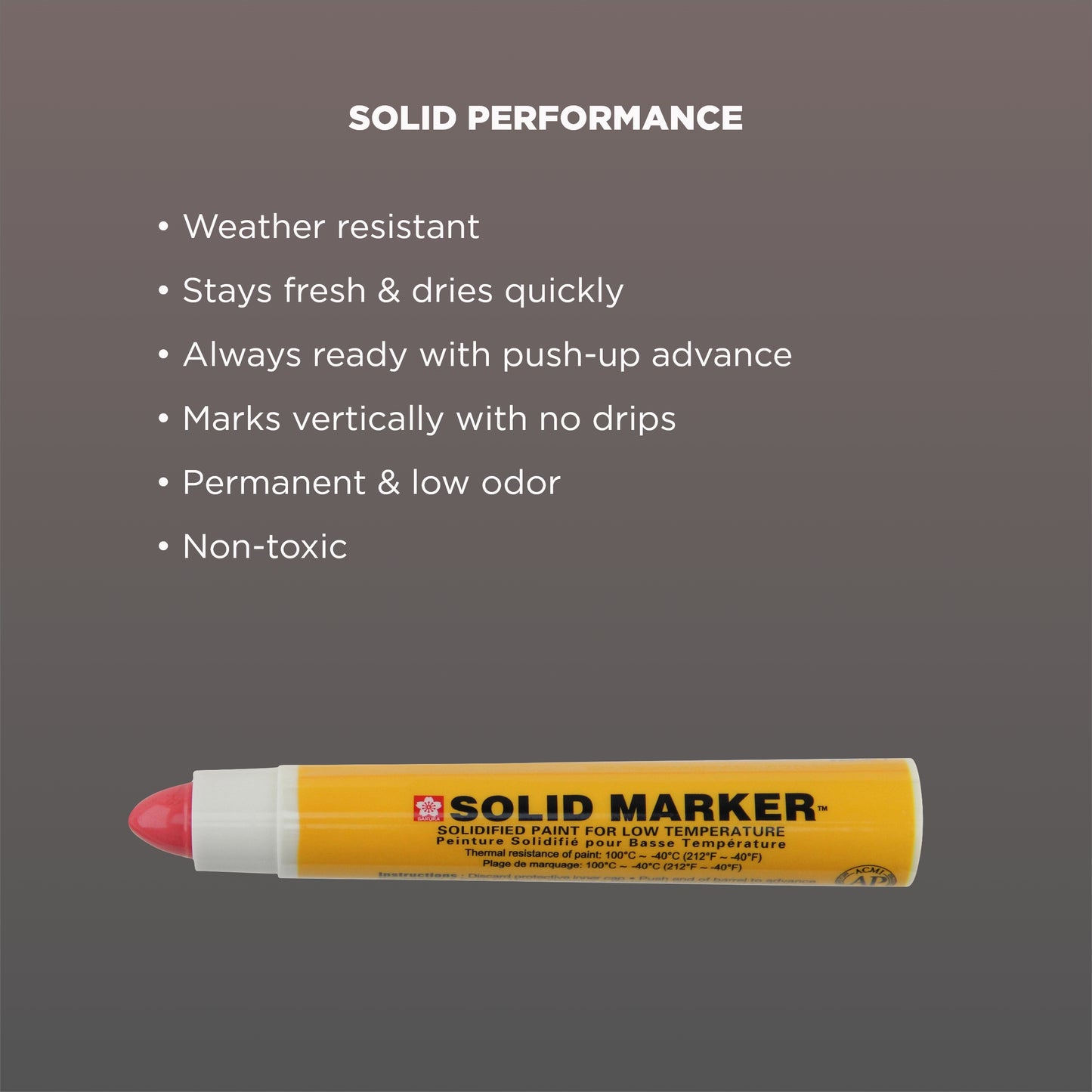 Sakura XSCM-T-19 Red Solidified Paint Low Temperature Slim Solid Marker, Mini-Barrel, -40 to 212 Degree F, 10 mm Push-Up Tip (Pack of 12)