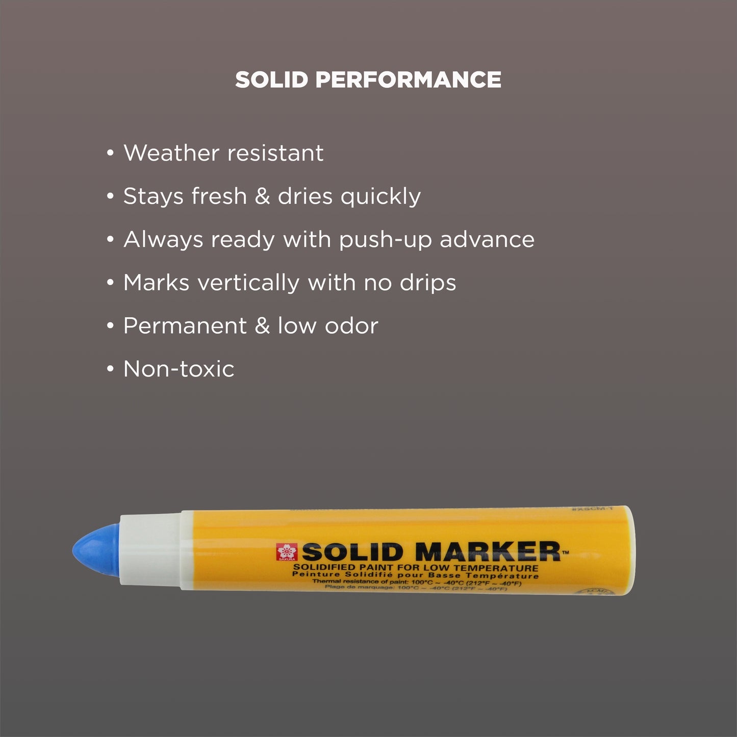Sakura XSCM-T-36 Blue Solidified Paint Low Temperature Slim Solid Marker, Mini-Barrel, -40 to 212 Degree F, 10 mm Push-Up Tip (Pack of 12)