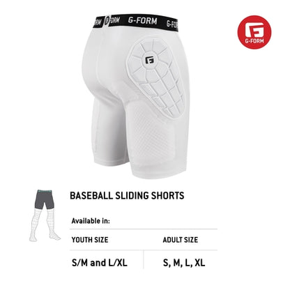 G-Form Youth Elite Bandit Sliding Short - Compression Shorts - Baseball Sliding Shorts - White, Youth S/M