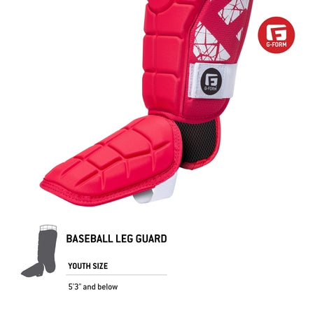 G-Form Elite Batter's Leg Guard - Baseball Leg Guard with Adjustable Straps - RH Hitter, Red, Youth