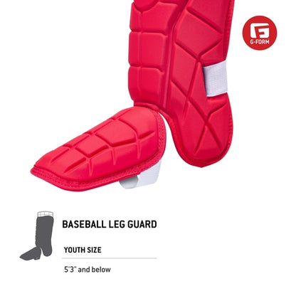 G-Form Elite Batter's Leg Guard - Baseball Leg Guard with Adjustable Straps - LH Hitter, Red, Youth