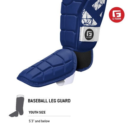 G-Form Youth Elite Batter's Leg Guard - Baseball Leg Guard with Adjustable Straps - RH Hitter, White, Youth