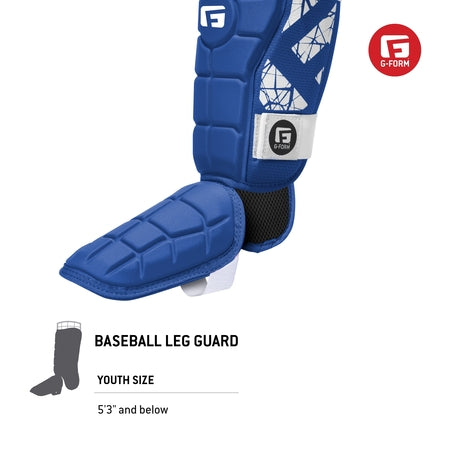 G-Form Elite Batter's Leg Guard - Baseball Leg Guard with Adjustable Straps - RH Hitter, Royal Blue, Youth