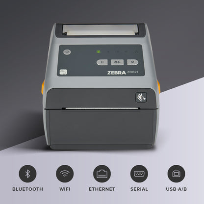 Zebra ZD621 Direct Thermal Desktop Printer 203 dpi Print Width 4-inch USB Serial Ethernet 802.11ac ZD6A042-D01L01EZ
