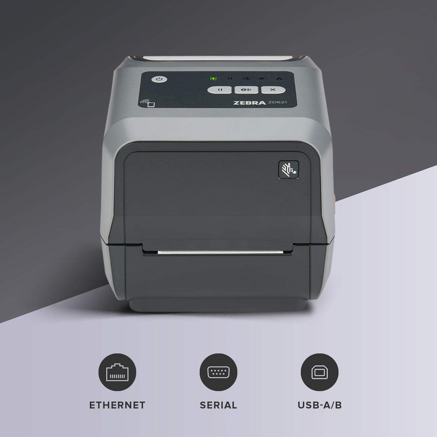 Zebra ZD621 Thermal Transfer Desktop Printer 300 dpi Print Width 4 inch USB Serial Ethernet ZD6A043-301F00EZ