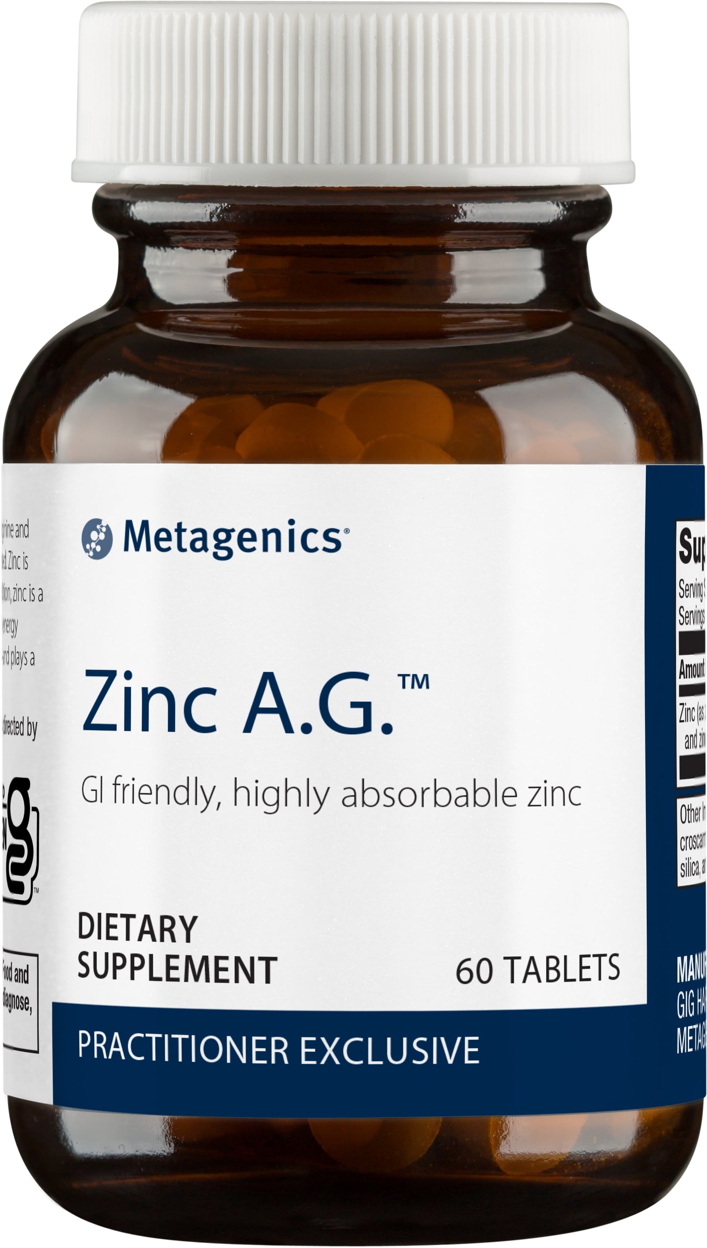 Metagenics Zinc AG, Highly Absorbable GI Friendly 20 mg Zinc Arginate and Zinc Glycinate Supplement - 60 Tablets