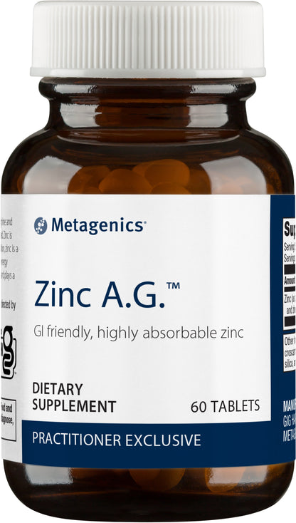 Metagenics Zinc AG, Highly Absorbable GI Friendly 20 mg Zinc Arginate and Zinc Glycinate Supplement - 60 Tablets