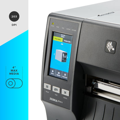 Zebra ZT411 Thermal Transfer Industrial Printer 203 dpi Print Width 4 in Serial USB Ethernet Bluetooth Peeler ZT41142-T110000Z