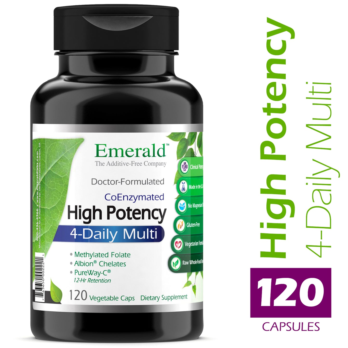 Emerald Labs Complete Clinical Multi - Dietary Supplement with Methylated Folate and D-Alpha Tocopherol for Focus, Vision, Digestion, and Immune System Support - 120 Vegetable Capsules