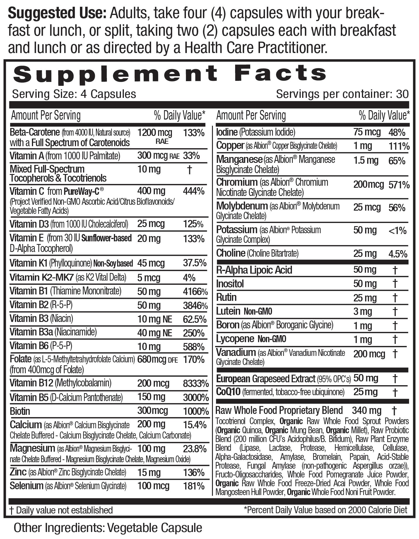 Emerald Labs Complete Clinical Multi - Dietary Supplement with Methylated Folate and D-Alpha Tocopherol for Focus, Vision, Digestion, and Immune System Support - 120 Vegetable Capsules
