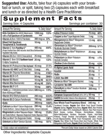 Emerald Labs Complete Clinical Multi - Dietary Supplement with Methylated Folate and D-Alpha Tocopherol for Focus, Vision, Digestion, and Immune System Support - 120 Vegetable Capsules