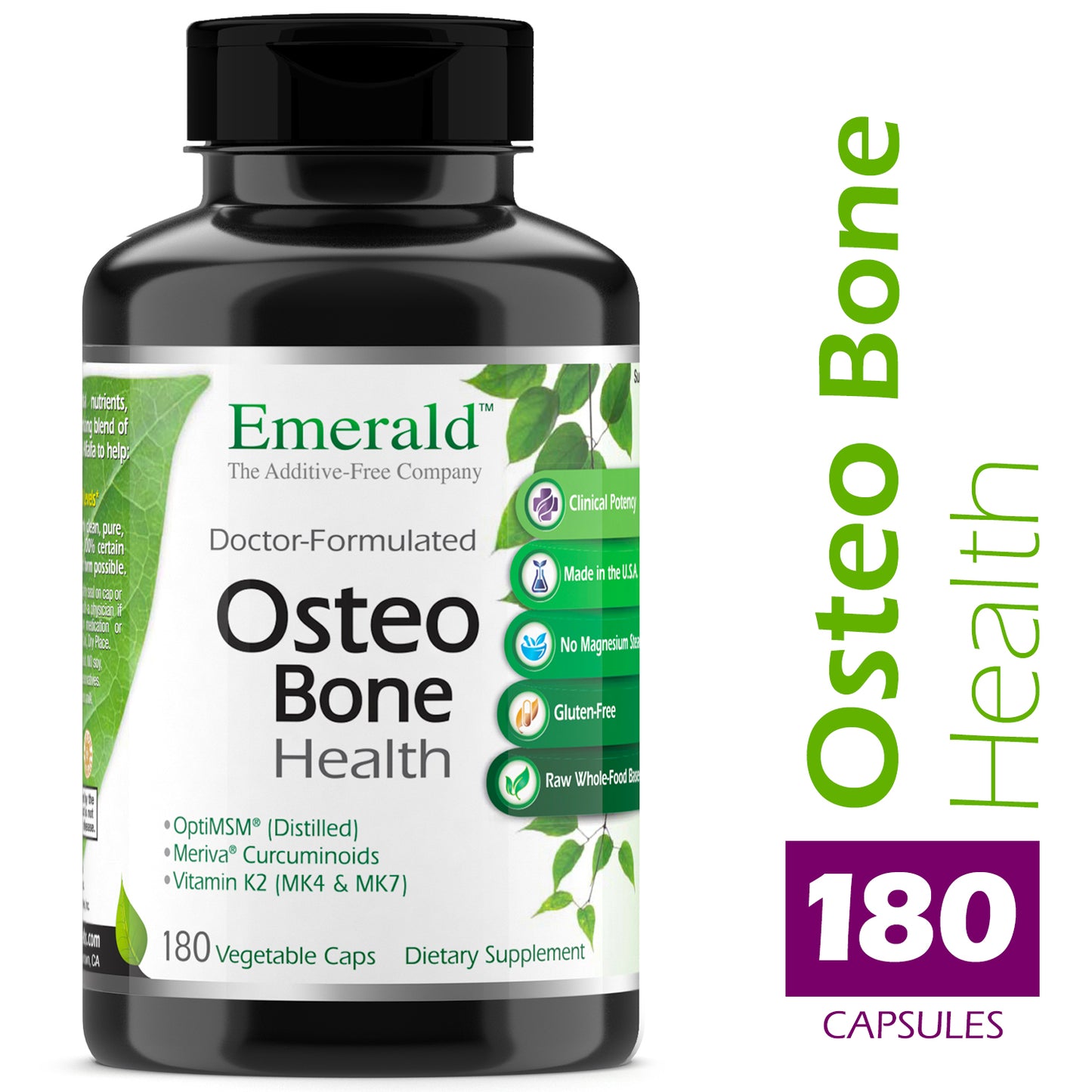 Emerald Labs Osteo Bone Health - Dietary Supplement with Vitamins K1, K2, D3, OptiMSM, and Meriva Phytosome for Strong Bones, Joint Strength, and Immune Support - 180 Vegetable Capsules