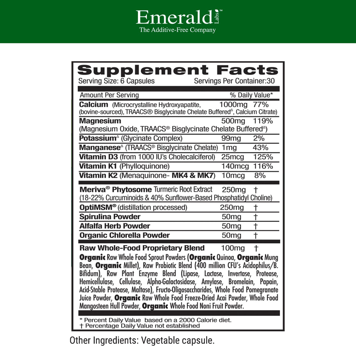 Emerald Labs Osteo Bone Health - Dietary Supplement with Vitamins K1, K2, D3, OptiMSM, and Meriva Phytosome for Strong Bones, Joint Strength, and Immune Support - 180 Vegetable Capsules