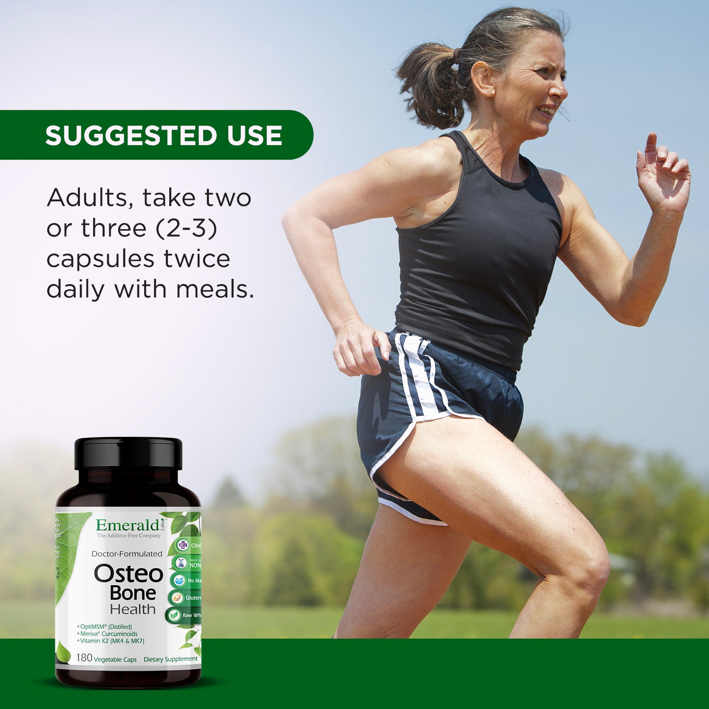 Emerald Labs Osteo Bone Health - Dietary Supplement with Vitamins K1, K2, D3, OptiMSM, and Meriva Phytosome for Strong Bones, Joint Strength, and Immune Support - 180 Vegetable Capsules