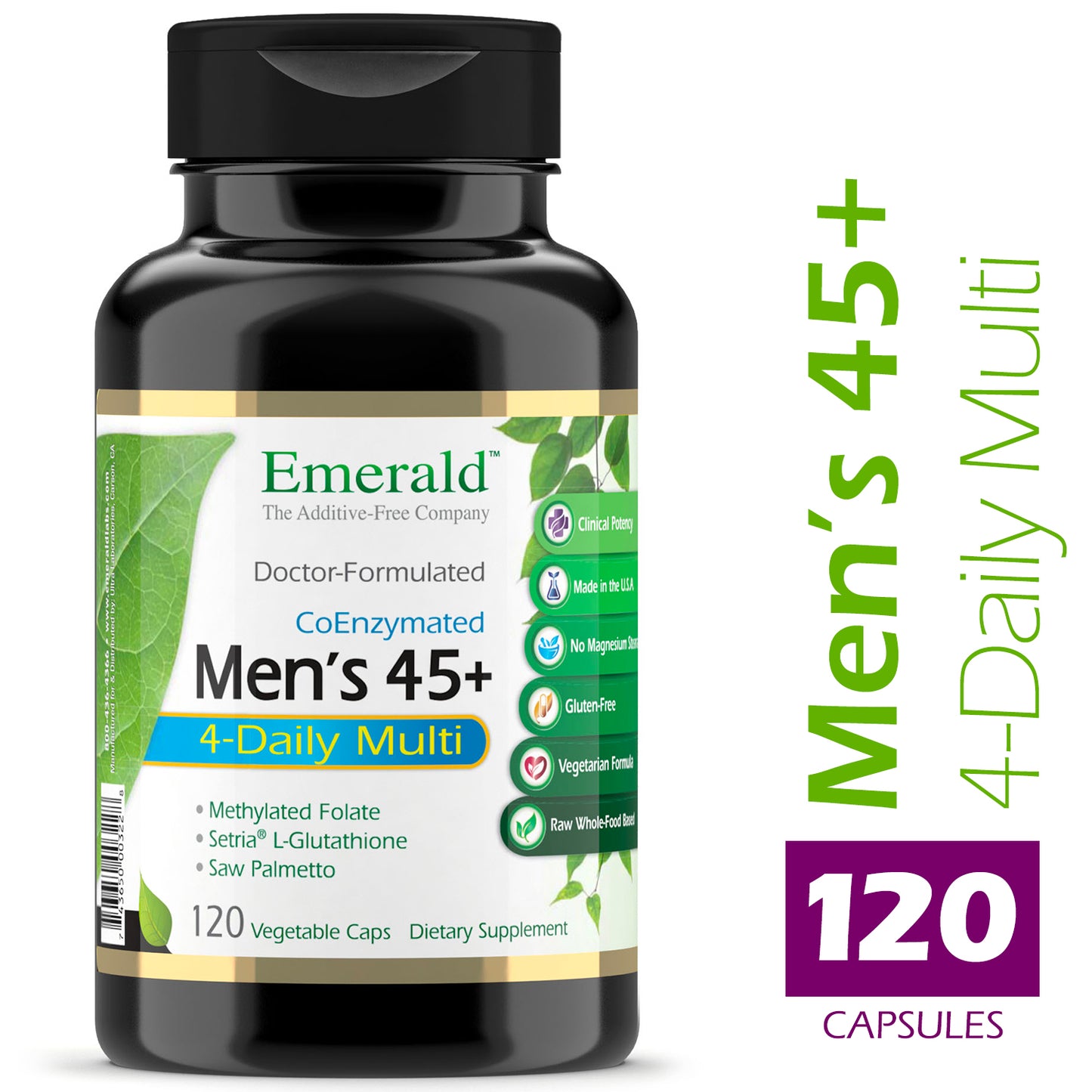 Emerald Labs Men's 45+ 4-Daily Multi - Multivitamin with CoQ10, Saw Palmetto, and Extra Lycopene Supporting Healthy Heart, Strong Bones, and Immune Health - 120 Vegetable Capsules