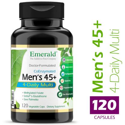 Emerald Labs Men's 45+ 4-Daily Multi - Multivitamin with CoQ10, Saw Palmetto, and Extra Lycopene Supporting Healthy Heart, Strong Bones, and Immune Health - 120 Vegetable Capsules