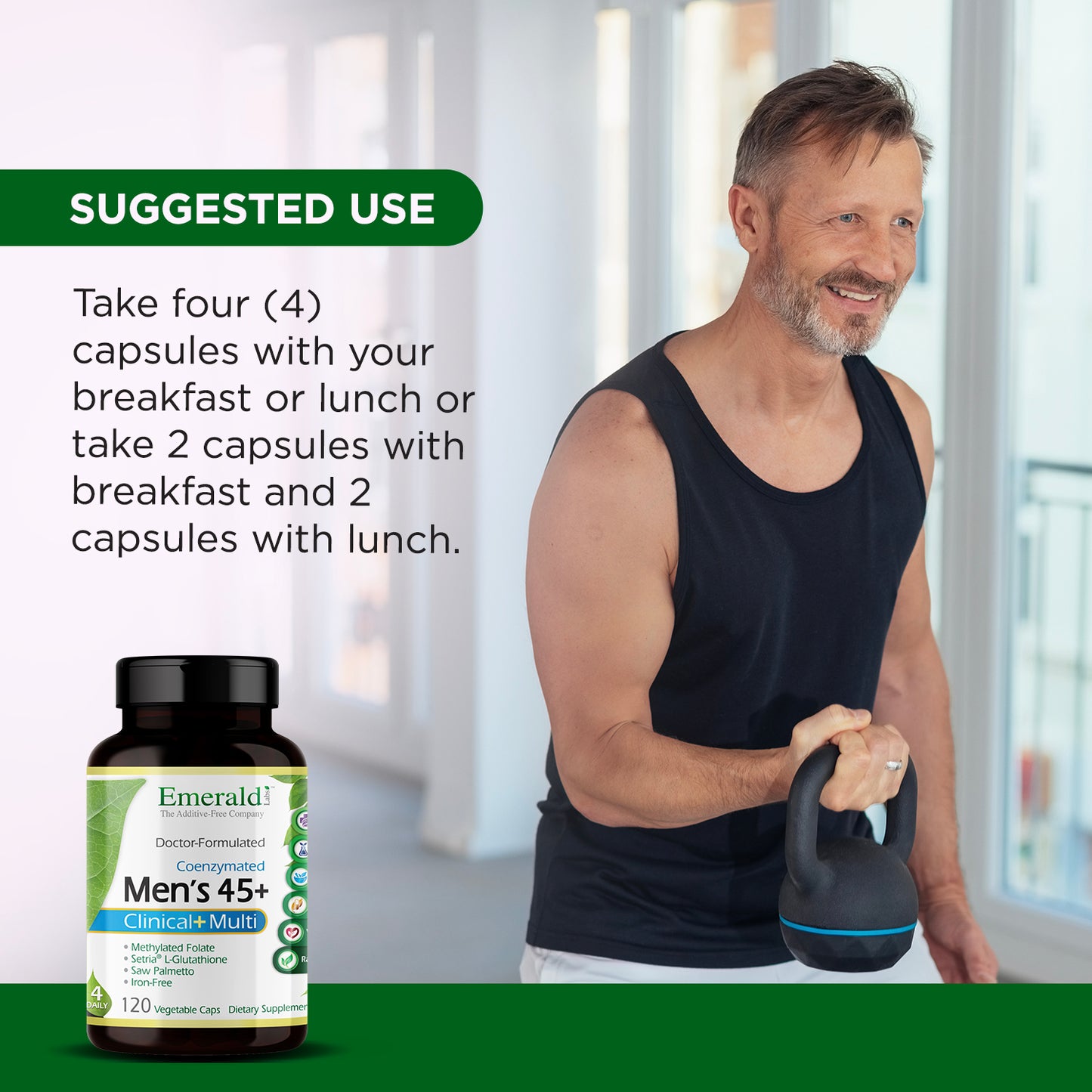 Emerald Labs Men's 45+ 4-Daily Multi - Multivitamin with CoQ10, Saw Palmetto, and Extra Lycopene Supporting Healthy Heart, Strong Bones, and Immune Health - 120 Vegetable Capsules