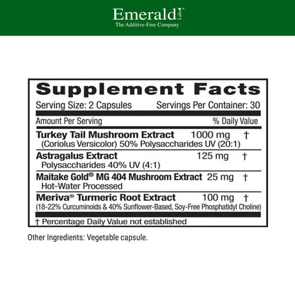 Emerald Labs Deep Immune Health - Daily Supplement with Mushroom Extracts for Daily Immune & Respiratory Support - 60 Vegetable Capsules