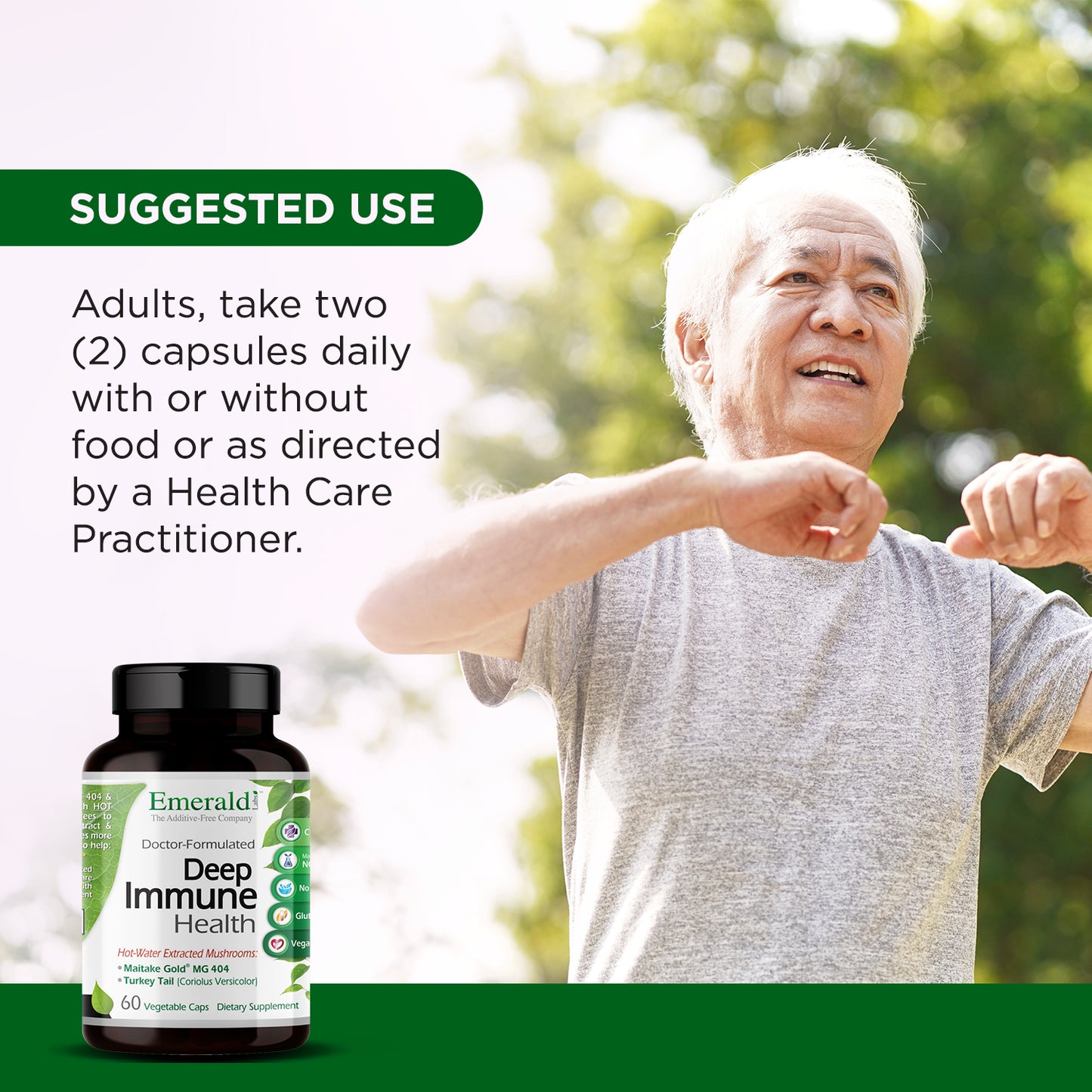 Emerald Labs Deep Immune Health - Daily Supplement with Mushroom Extracts for Daily Immune & Respiratory Support - 60 Vegetable Capsules