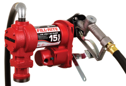 Fill-Rite FR610H 115V 15 GPM Fuel Transfer Pump w/Discharge Hose & Manual Nozzle | Gasoline, Diesel, Kerosene, Ethanol & Methanol Blends & Biodiesel