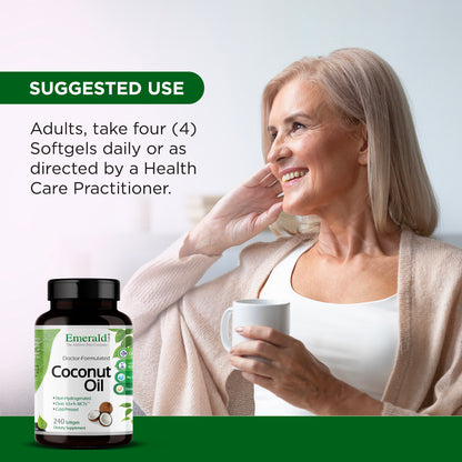 Emerald Labs Coconut Oil Softgels - Dietary Supplement with 100% Pure Extra Virgin Coconut Oil for Brain and Immune Support - 240 Softgels