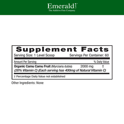 Emerald Labs Camu Camu - Daily Supplement with Vitamin C, Bioflavinoids, Amino Acids and B Vitamins - Gluten Free, Vegan, Non-GMO - 120 Grams