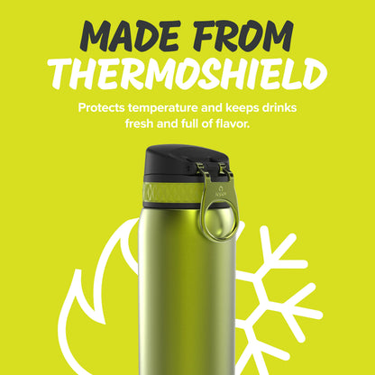Ion8 Double-Wall Stainless Steel Water Bottle - Vacuum Insulated Leak Proof Water Bottle - Fits Car Cup Holders - For Fitness, Camping and More, 11 oz / 320 ml (Pack of 1) - Soft Touch Green