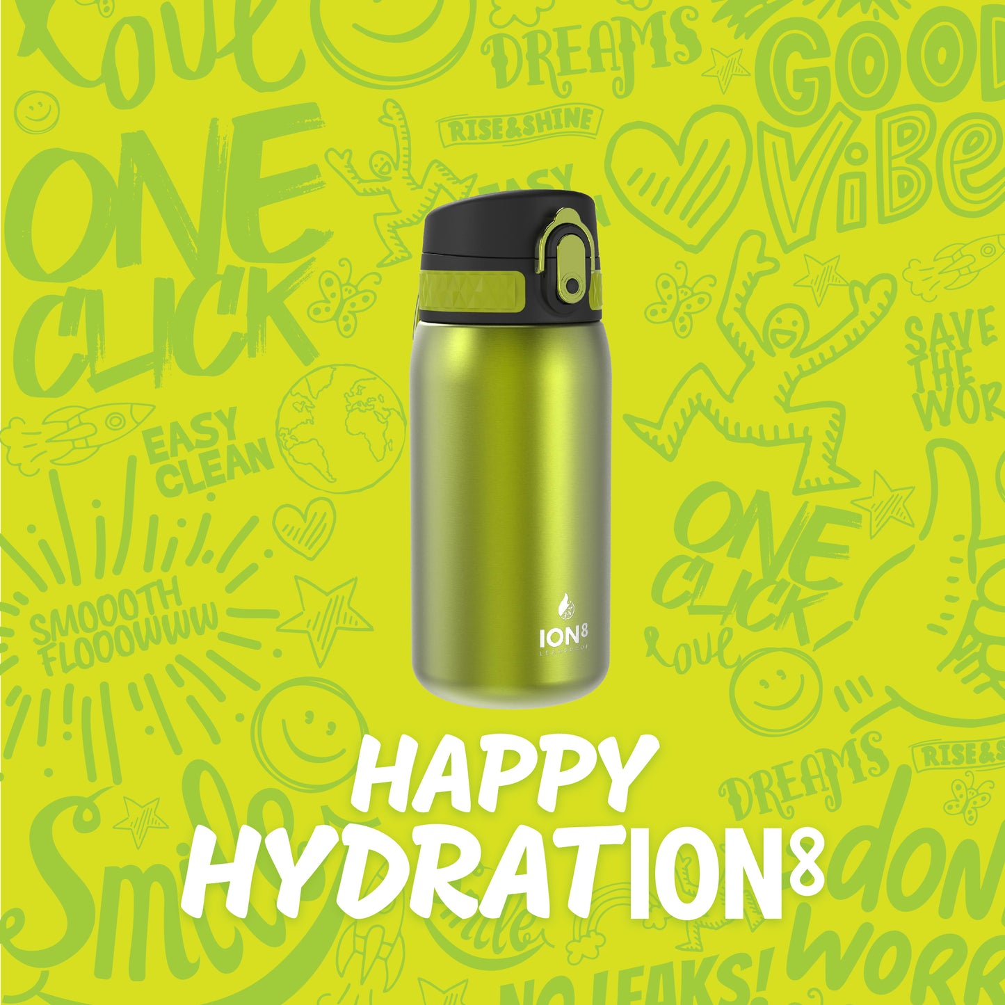 Ion8 Double-Wall Stainless Steel Water Bottle - Vacuum Insulated Leak Proof Water Bottle - Fits Car Cup Holders - For Fitness, Camping and More, 11 oz / 320 ml (Pack of 1) - Soft Touch Green
