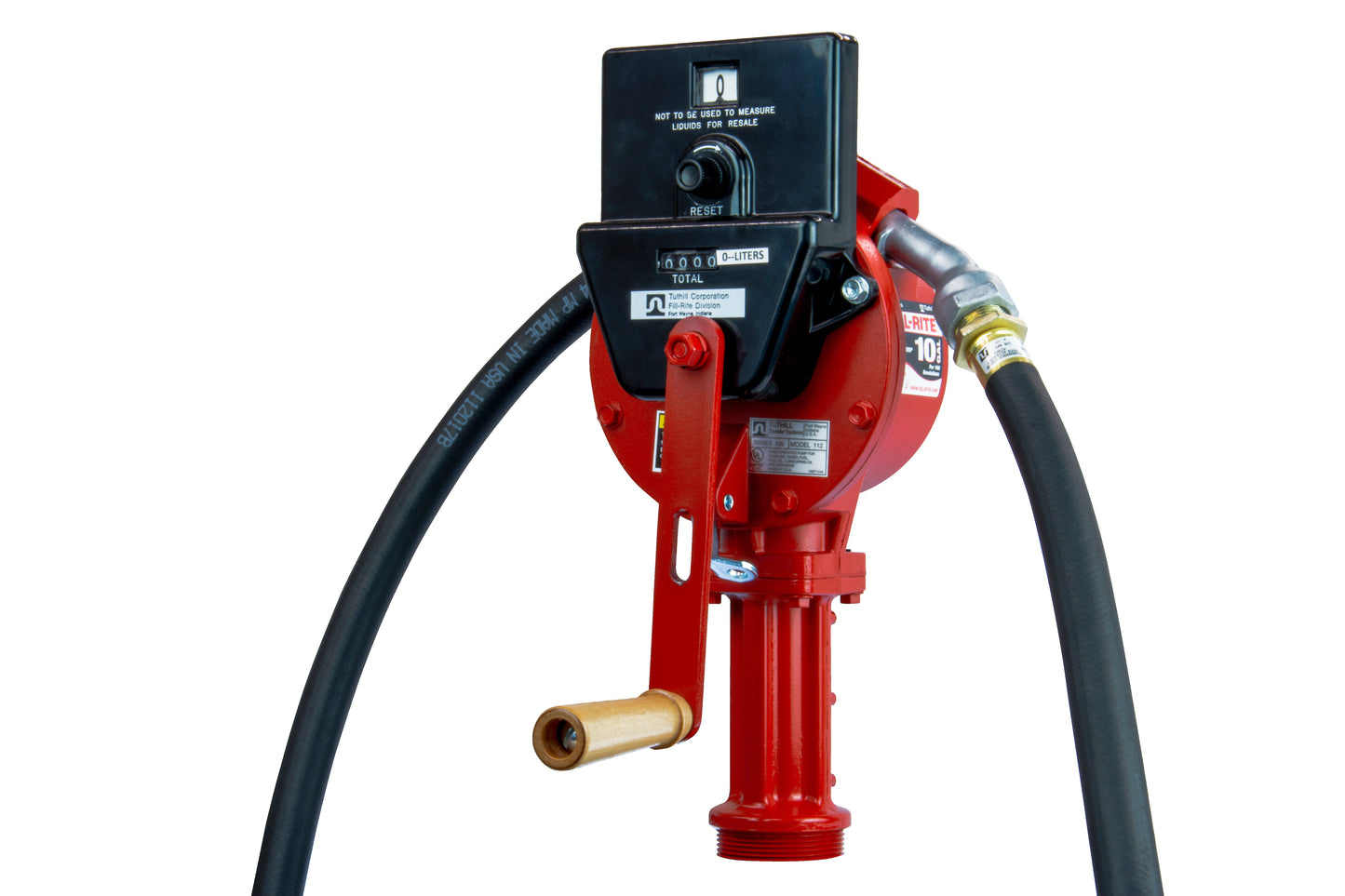 Fill-Rite FR112CL Fuel Transfer Rotary Hand Pump w/Liter Counter, Discharge Hose, Straight Spout, Vacuum Breaker, & Suction Pipe