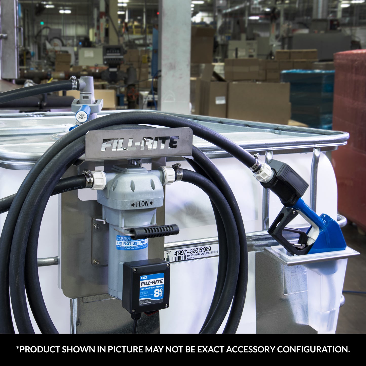 Fill-Rite DF120CAN520 120V 8 GPM Diesel Exhaust Fluid (DEF) Transfer Pump w/Tote Mount Package & Automatic Nozzle
