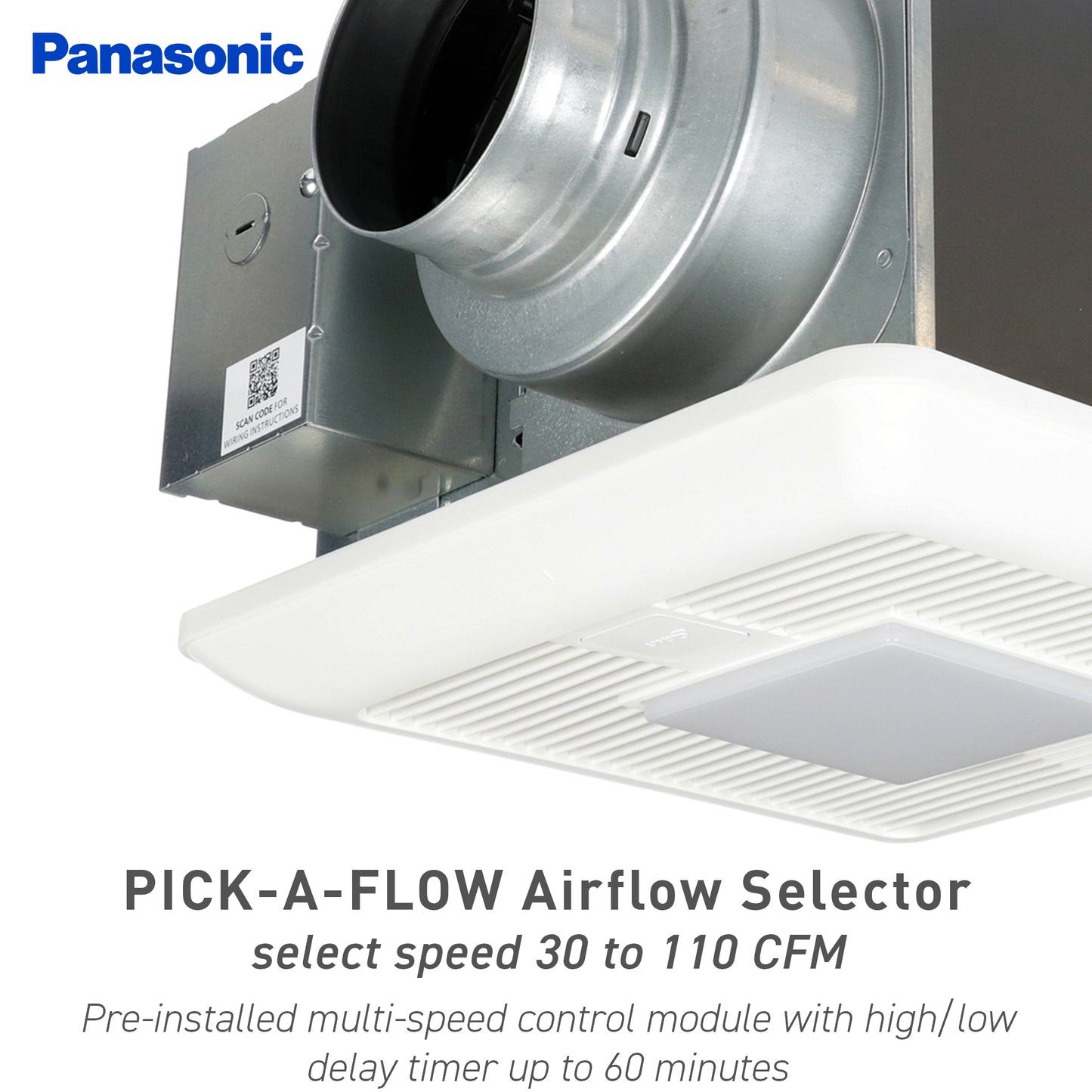 Panasonic FV-0511VKSL2 WhisperGreen Select Ventilation Fan with Light and Speed Controls, 50-80-110 CFM, Quiet Energy Star Certified with Pick-A-Flow Airflow Technology