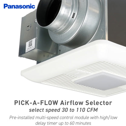 Panasonic FV-0511VKSL2 WhisperGreen Select Ventilation Fan with Light and Speed Controls, 50-80-110 CFM, Quiet Energy Star Certified with Pick-A-Flow Airflow Technology