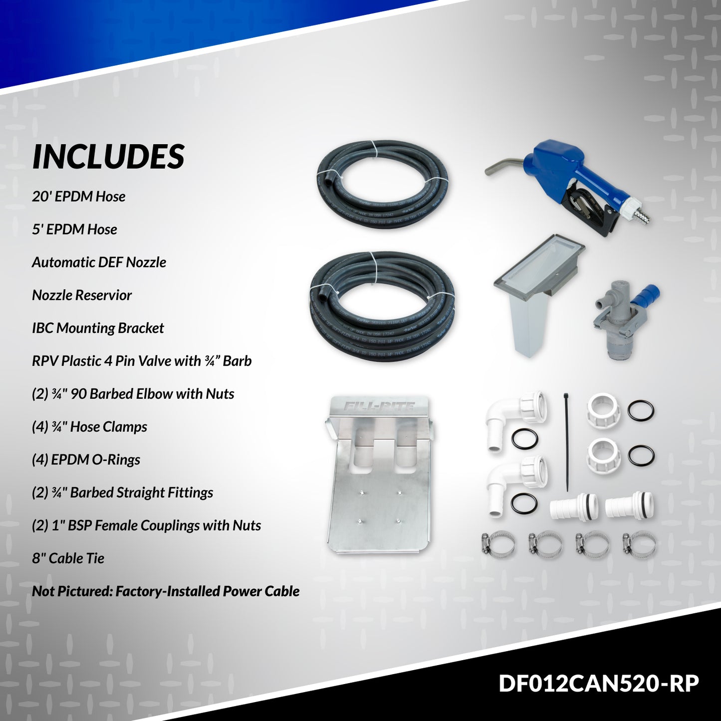 Fill-Rite DF012CAN520-RP 12V 8 GPM Diesel Exhaust Fluid (DEF) Transfer Pump w/Tote Mount Package, Automatic Nozzle, & RPV Dispense Coupler