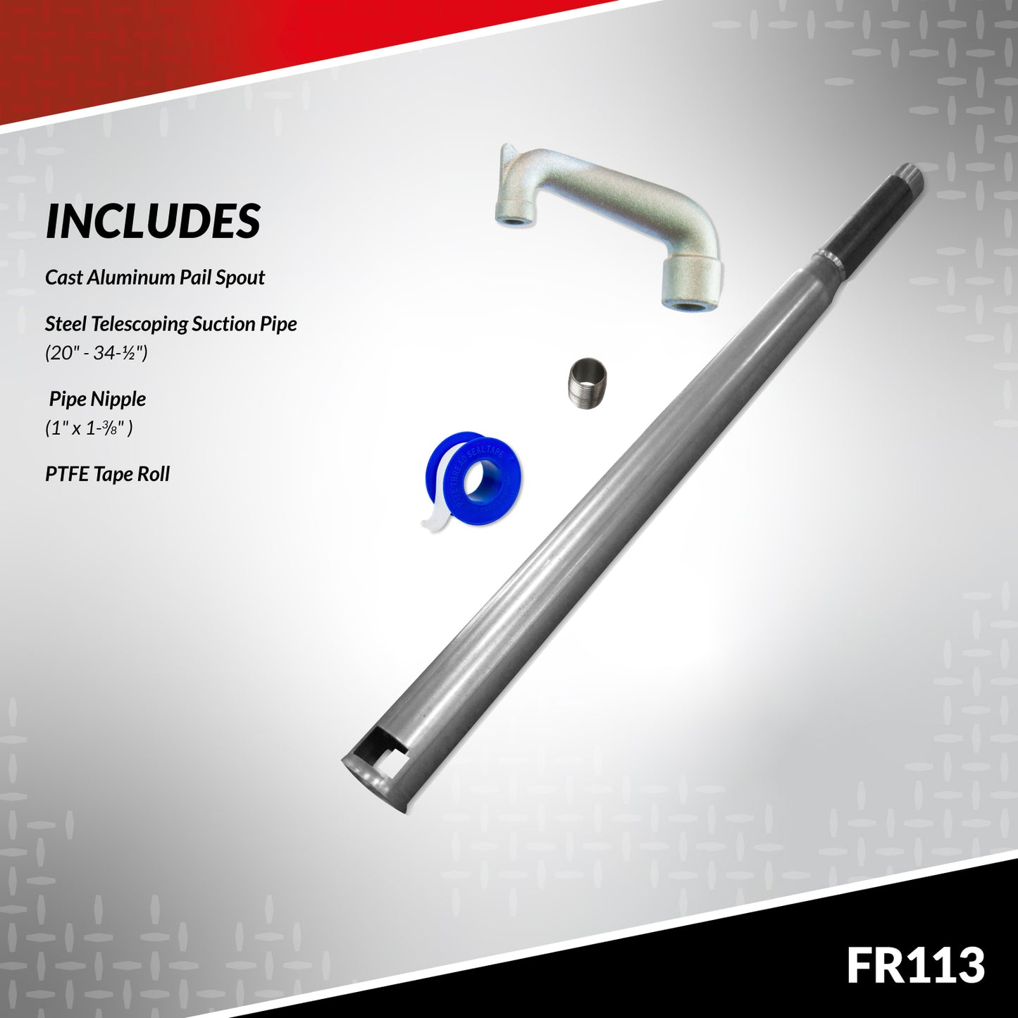 Fill-Rite FR113 Fuel Transfer Rotary Hand Pump w/Pail Spout, Vacuum Breaker, & Suction Pipe