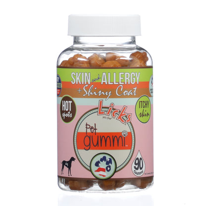 Licks Pill-Free Dog Skin and Allergy Gummies - Omega 3 Dog Allergy Relief - Dog Vitamins & Supplements for Itch Relief - Turmeric Supplement for Dog Skin - Dog Vitamin Gummies - 90 Gummies