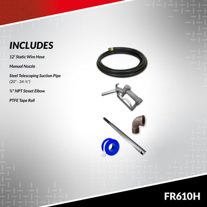 Fill-Rite FR610H 115V 15 GPM Fuel Transfer Pump w/Discharge Hose & Manual Nozzle | Gasoline, Diesel, Kerosene, Ethanol & Methanol Blends & Biodiesel