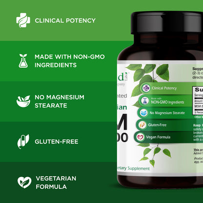Emerald Labs MSM 1000 mg - Dietary Supplement with Plant-Sourced Methylsulfonylmethane for Joint Support and Healthy Immune Function - 200 Vegetable Capsules