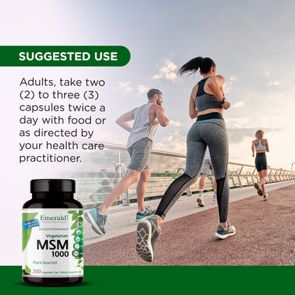 Emerald Labs MSM 1000 mg - Dietary Supplement with Plant-Sourced Methylsulfonylmethane for Joint Support and Healthy Immune Function - 200 Vegetable Capsules