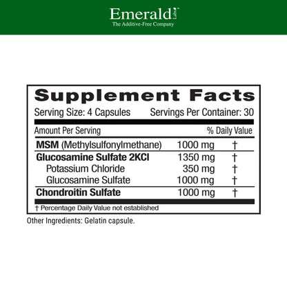 Emerald Labs Glucosamine Chondroitin with MSM - Dietary Supplement with Methylsulfonylmethane for Healthy Joints, Cartilage, Collagen Production, and Exercise Recovery - 120 Capsules