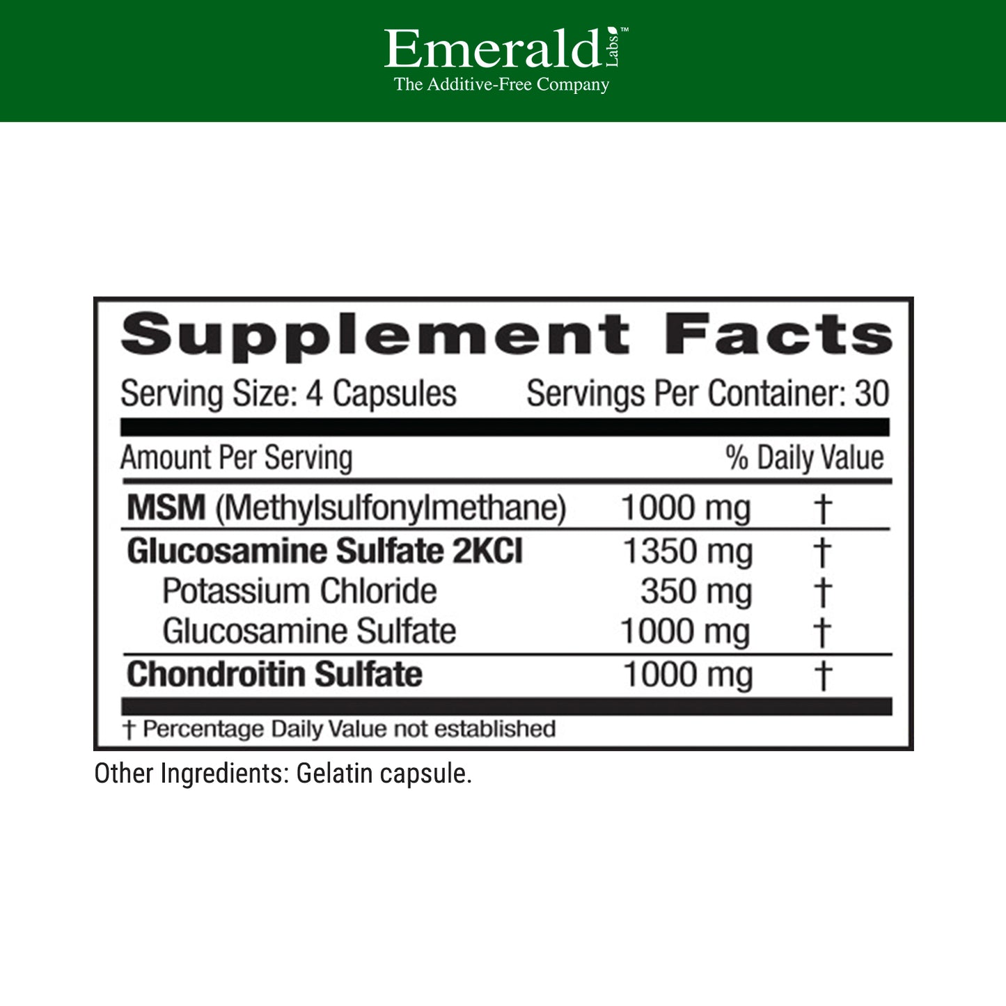 Emerald Labs Glucosamine Chondroitin with MSM - Dietary Supplement with Methylsulfonylmethane for Healthy Joints, Cartilage, Collagen Production, and Exercise Recovery - 120 Capsules