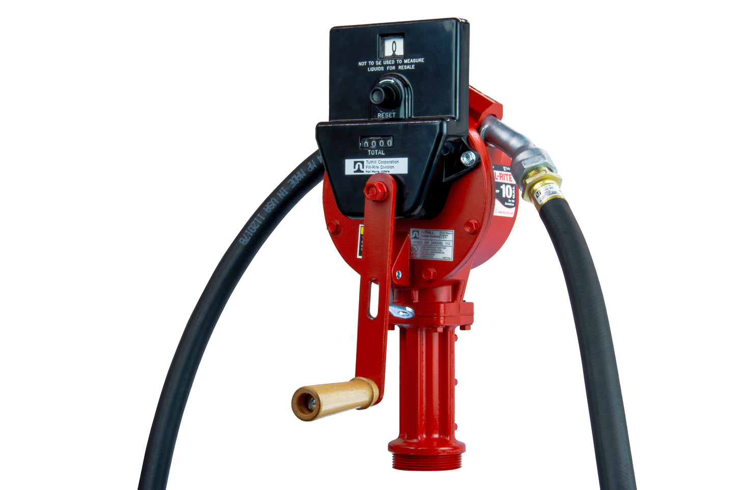 Fill-Rite FR112C Fuel Transfer Rotary Hand Pump w/Gallon Counter, Discharge Hose, Straight Spout, Vacuum Breaker, & Suction Pipe